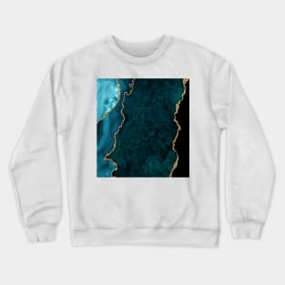 Watercolor Agate in Teal Green and Turquoise with Glitter Veins Crewneck Sweatshirt